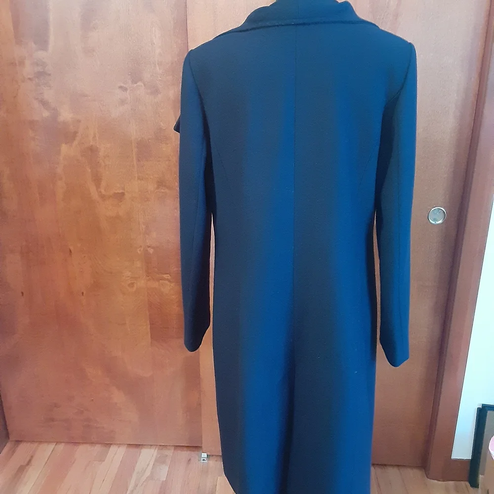 Cole Haan Navy Trench Coat with Asymmetrical Zipper - Picture 6 of 12